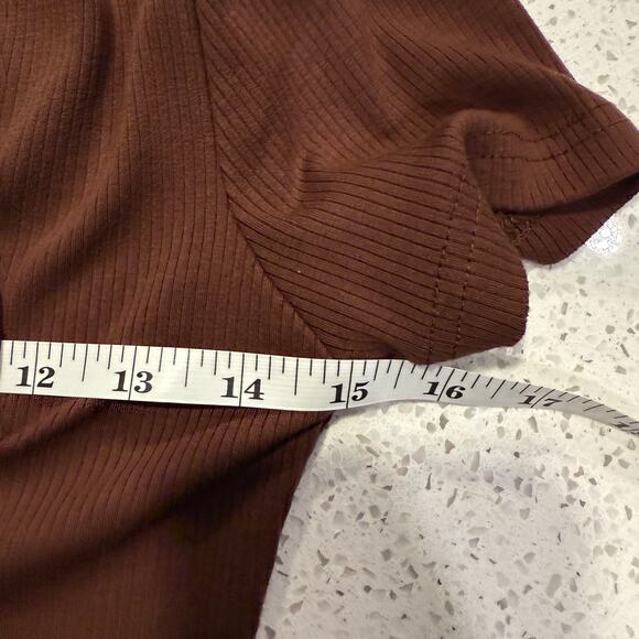 Brown Ribbed Button Front Bodycon Maxi Dress S Short Sleeve - Picture 7 of 8